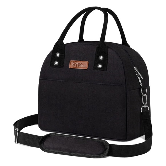 Midnight Black Reusable Insulated Lunch Box Organizer/ Adjustable Shoulder Strap - Picture 1 of 7